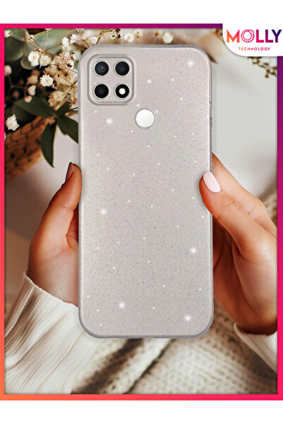 Molly Oppo A15 - A15s İçin Gümüş Berry Simli Parlak Silikon Kılıf