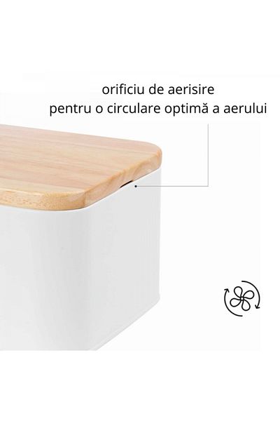 Lacor Carbon steel bread box with rubberwood lid, 42x22.5x12.5 cm