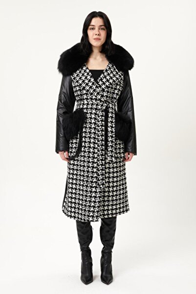 AGSPARK TİLKİ KÜRKLÜ KOLU KAPITONE  DETALI TORBA CEP BELDEN KEMERLİ ŞANEL DES...