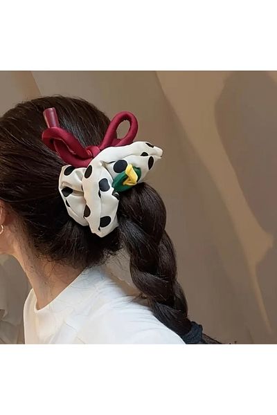 Accessories Vanilla Avenue Bohemian Giant Satin French Polka Dot Cute Colorful Scrunchies Women's Hair Clip