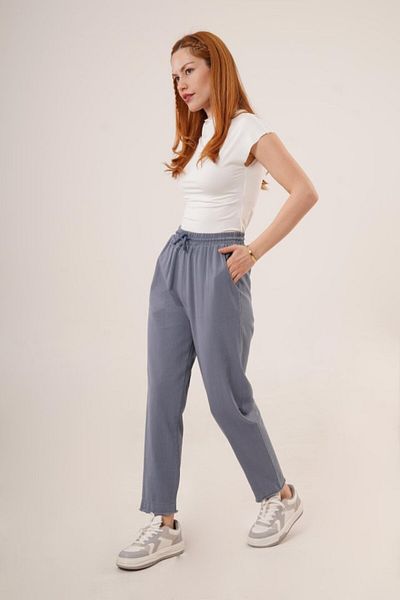 GE TİCARET Gelirr Indigo Trousers with Pockets and Waistband Detail