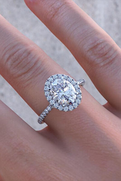 Crystal Diamond Zirconia 3 karat oval tektaş yüzük(Kararmaz)