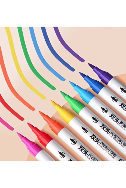 Mandalart Fabric Fırça Uçlu Akrilik Kalem Seti, 12’li, Çift Taraflı Profesyonel Kalem Seti