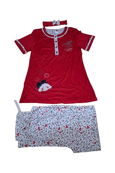 FLZ Short Sleeve Cotton-Modal Maternity Pajamas Set Red