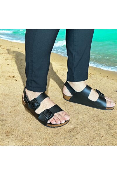 COMFORT OF PANTOFOLE Black Two Buckle Cork Men's Sandals