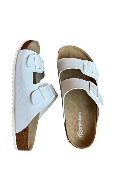 COMFORT OF PANTOFOLE CORK SOLE WHITE SLIPPERS
