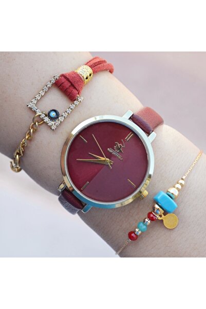 Polo Bordo Deri Kordon Kadın Saat Kombini 2451