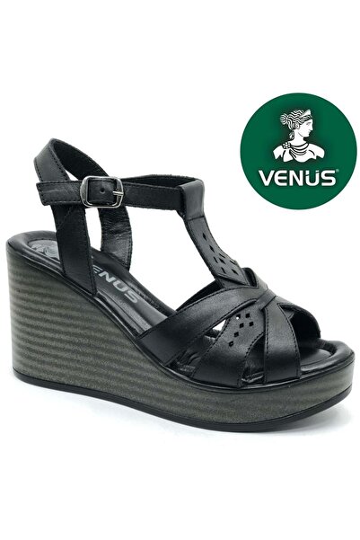 Venüs Upsa Hakiki Deri Comfort Ortopedik Kadın Sandalet SİYAH