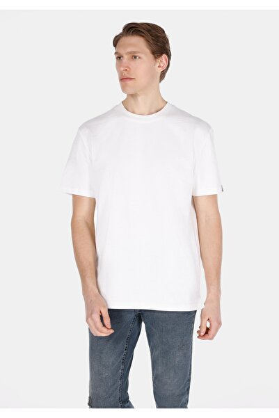 Colin's Tricou alb cu mânecă scurtă pentru bărbați, cu gât rotund, jacquard