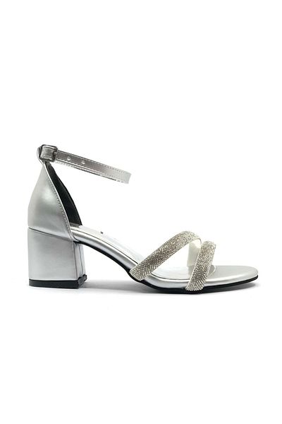 KCMN Pantofi cu toc pentru femei Stoned Double Stripe de 5 cm - SILVER