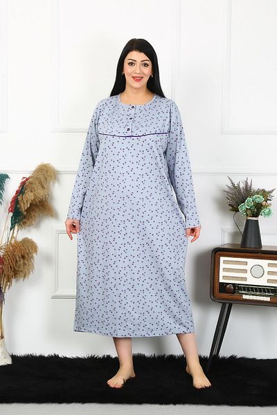 modaserdem Mdsrdm Women's Large Size Long Sleeve Indigo Mother Nightgown 1366