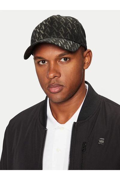 Armani Exchange Men's Twill Fabric Visor Black Sports Hat with Logos and Leather Detail