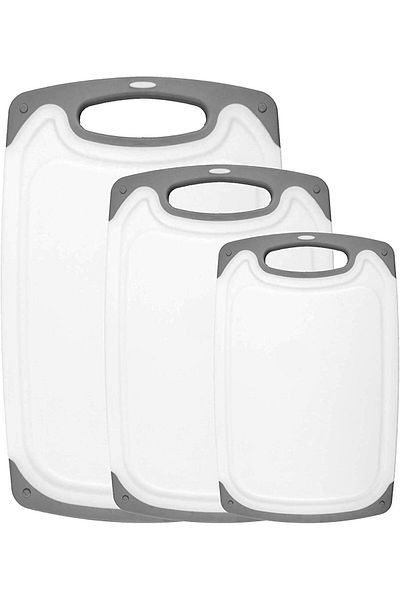 COOYA Gray Cutting Boards for Kitchen, BPA-Free, Non Slip Handles, Reversible