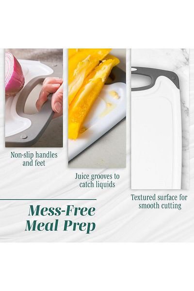 COOYA Gray Cutting Boards for Kitchen, BPA-Free, Non Slip Handles, Reversible