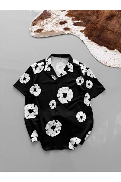 LUMİART Men's Two Thread Fabric Ba Printed Shirt - Black