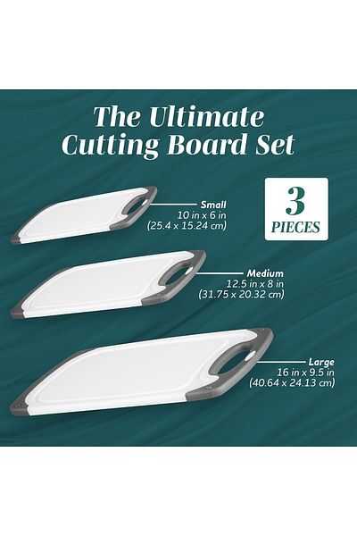 COOYA Cutting Boards, Different Sizes & Non Slip Handles, Reversible, Large for Cooks, 3-Pack Gray