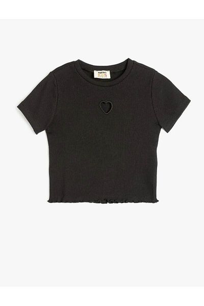 Koton Cotton Heart Detail Short Sleeve Crew Neck Basic Crop T-Shirt
