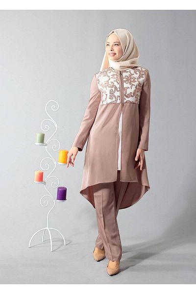 TRENDTESETTÜR Γυναικείο καφέ (μπισκότο) T 3093p Elite Hijab 3 τεμαχίων Pnt.tkm