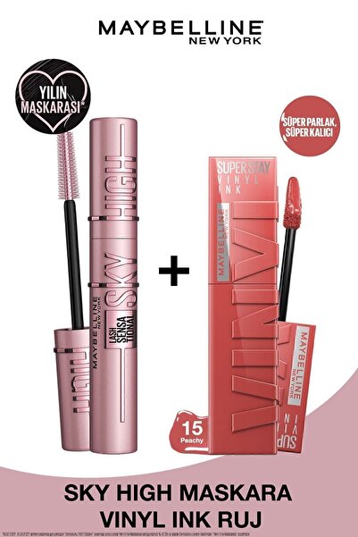 Maybelline New York Lash Sensational Sky High Maskara & Super Stay Vinyl Ink ...