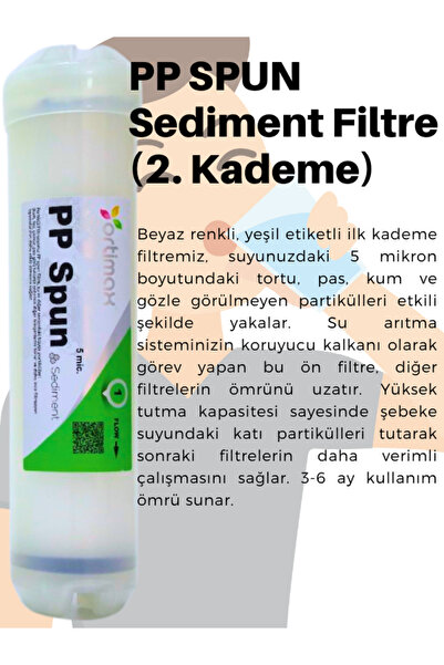 Ortimax 5'li Su Arıtma Filtre Seti – PP Sediment, GAC, CTO Karbon, Membran ve Post Karbon