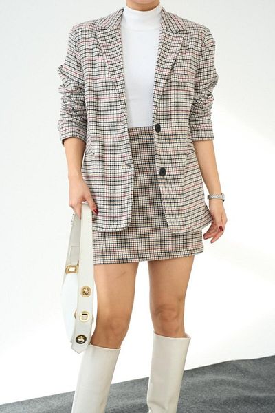 BEYD Beige Checkered Plaid Jacket
