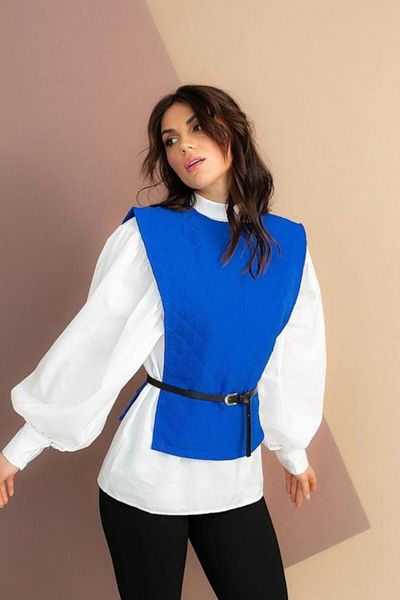 COTTONLAB Blue Belted Shirt and Poncho Set