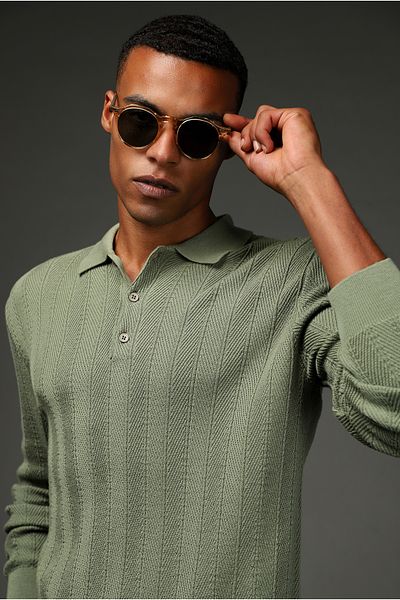 Kiğılı Polo Neck Slim Fit Slim Fit Patterned Cotton Knitwear Sweater