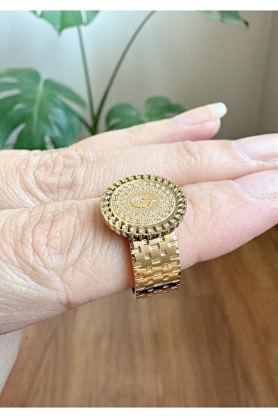 Gümüş sandık Çeyrek Altınlı Ayarlanabilir Çelik Yüzük