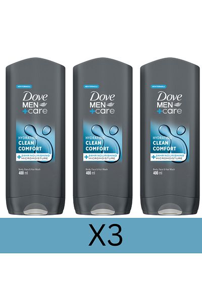 Dove Men Hydrating Cleanser, for Body, Face and Hair,Nourishing Micromoisture Technology,400ml x3