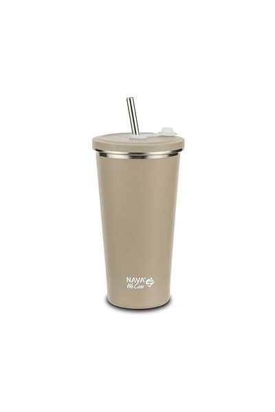 Nava Cana termica cu pai din otel inoxidabil, Nava We care, 500 ml, bej