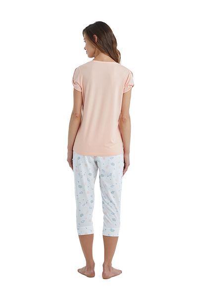 Blackspade Women's Short Sleeve Capri Pajamas Set-51342-Salmon