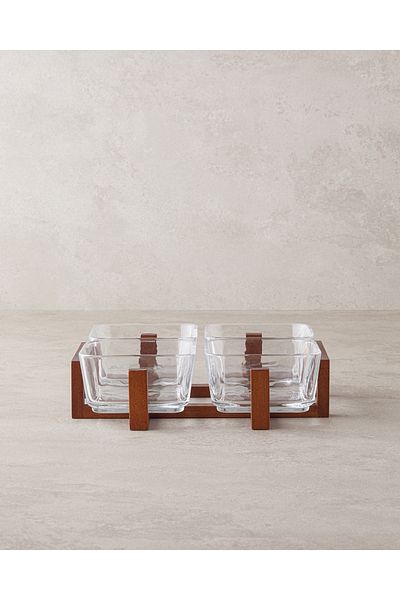 English Home 5 Pcts Dainty Wood-Glass Transparent 10X5 cm Presentation Holder