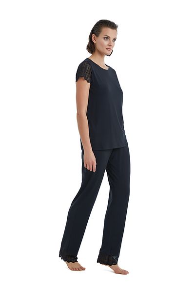 Blackspade Round Neck Plain Black Women's Pajama Set 51302