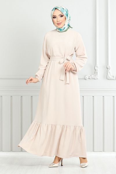 ModaMerve Aerobin Dress with Elastic Cuffs 009Mr1077-M Stone