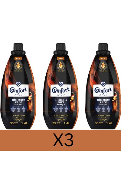 Comfort منعم الأقمشة Ultimate Care، عطر يدوم طويلاً، برائحة العود الفاخر، 1400 مل × 3