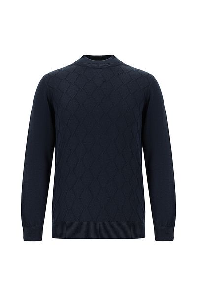 Abdullah Kiğılı Bato Collar Slim Fit Slim Fit Patterned Cotton Cashmere Knitwear Sweater