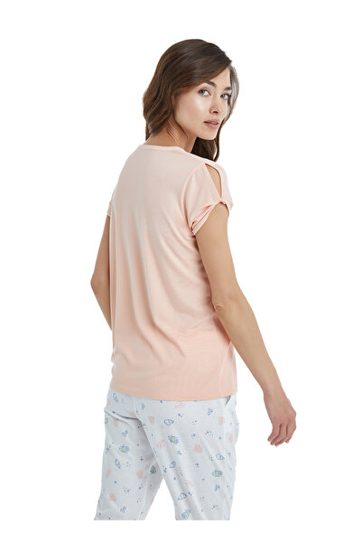 Blackspade Women's Short Sleeve Capri Pajamas Set-51342-Salmon