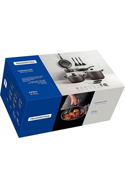 TRAMONTINA Since 1911 - Paris 13 Pieces Lead-Colored Aluminum Cookware Set Nonstick