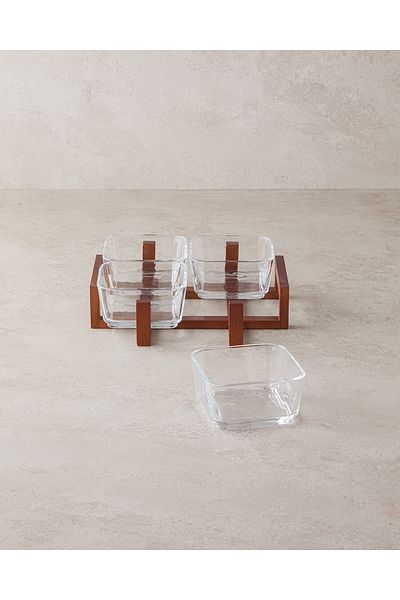 English Home 5 Pcts Dainty Wood-Glass Transparent 10X5 cm Presentation Holder