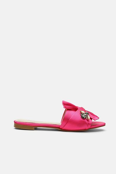 carweza Bee Maya Fuchsia Satin Flat Sole Women's Slippers