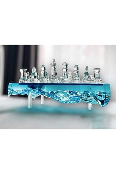 epoksi Mavi Ayaklı Satranç Takımı