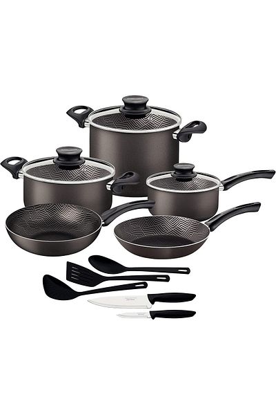 TRAMONTINA Since 1911 - Paris 13 Pieces Lead-Colored Aluminum Cookware Set Nonstick