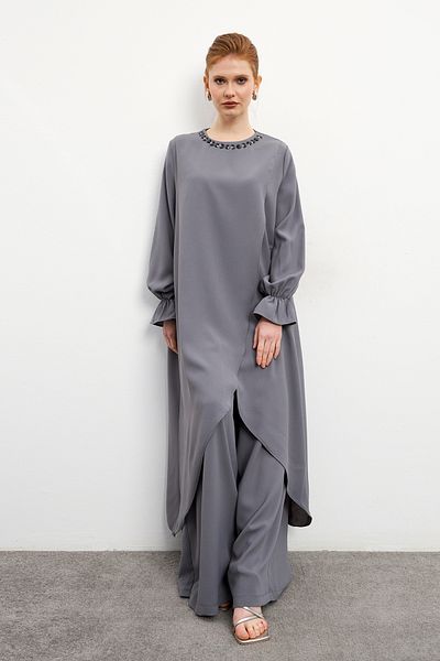 VAVİNOR Asymmetric Cut Tunic - Gray, Attach Pants