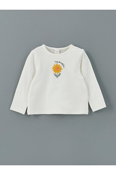 LC Waikiki lCW baby Ekru Bisiklet Yaka Kız Bebek Bluz ve Askılı Pantolon 2'li