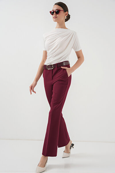 Bigdart 6538 Kemerli İspanyol Paça Pantolon - Bordo