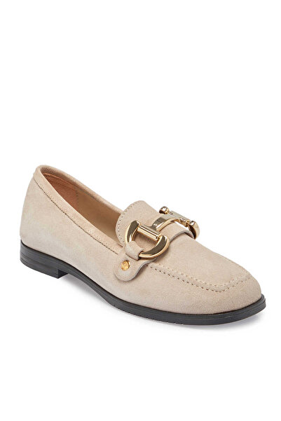 Tergan Bej Hakiki Süet Deri Kadın Loafer - K24S1AY67568-B79
