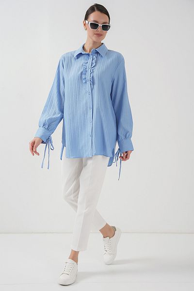 Bigdart Frilly Long Shirt Tunic 5953 - Blue
