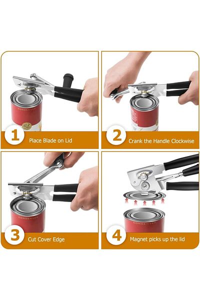 COOYA Manual Handheld Heavy Duty Can Opener, with Smooth Edge Easy Crank Handle Powerful Magnet, 2 Pcs