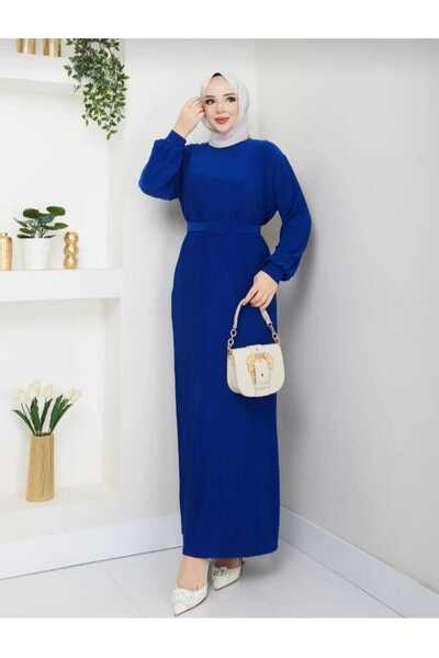 ECK MODA فستان نسائي قابل للتمدد مصنوع من قماش ليكرا مرن بالكامل مع حزام مطوي