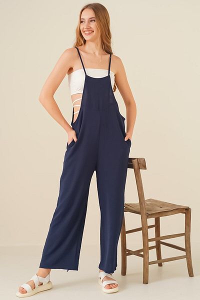 MODAVERA    7019 Strappy Gardener Overalls - Navy Blue